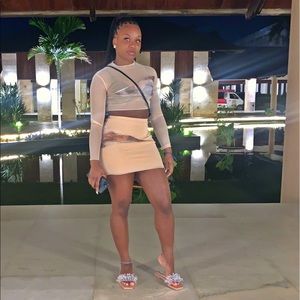 Smoke print mesh crop top & matching mini skirt